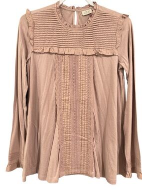LOGO Lori Goldstein XXS Petite Blush Lace Ruffle Boho Top Long Sleeve Feminine‎